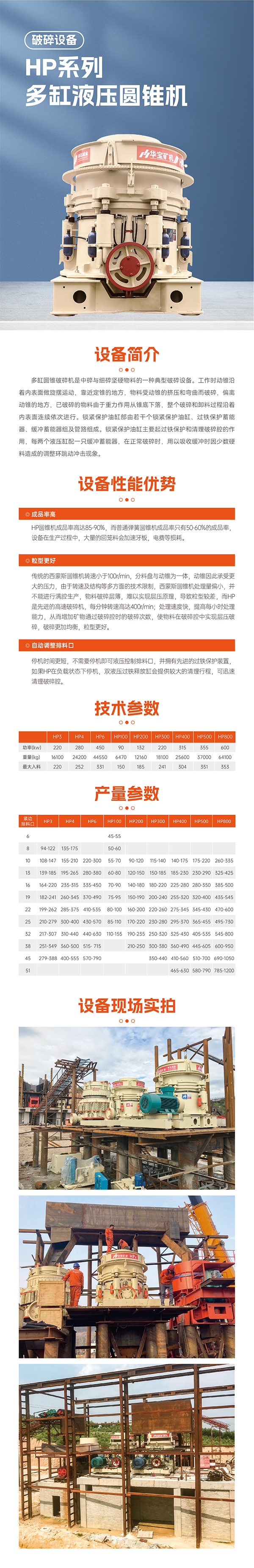 華寶礦機HP多缸液壓圓錐破碎機設備技術(shù)參數