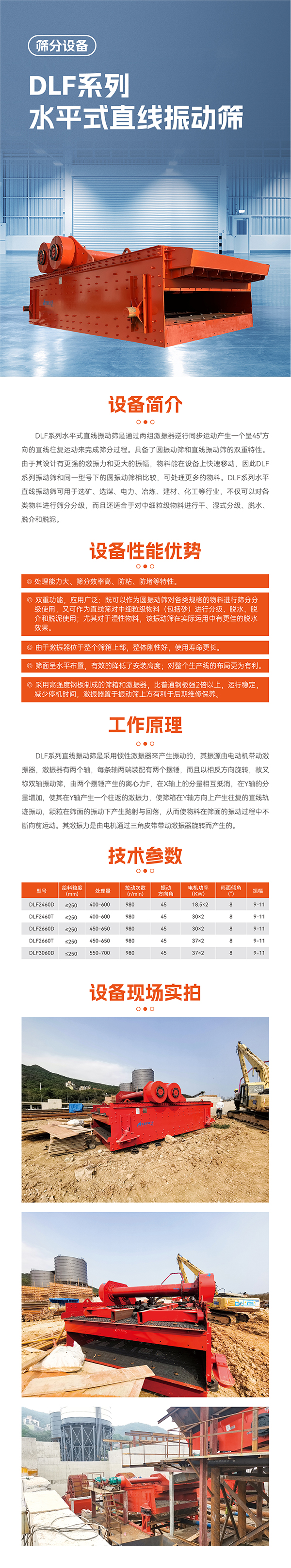 華寶礦機DLF水平直線(xiàn)振動(dòng)篩設備技術(shù)參數