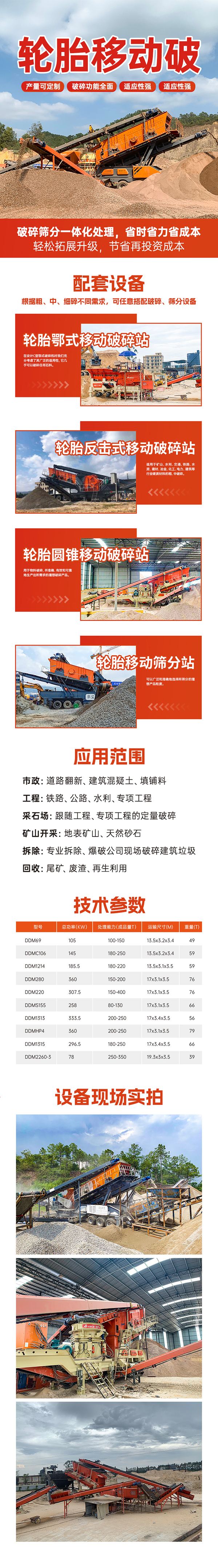 華寶礦機輪胎式移動(dòng)破碎站設備技術(shù)參數